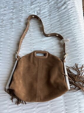Maje Brown Suede Fringe Shoulder Bag